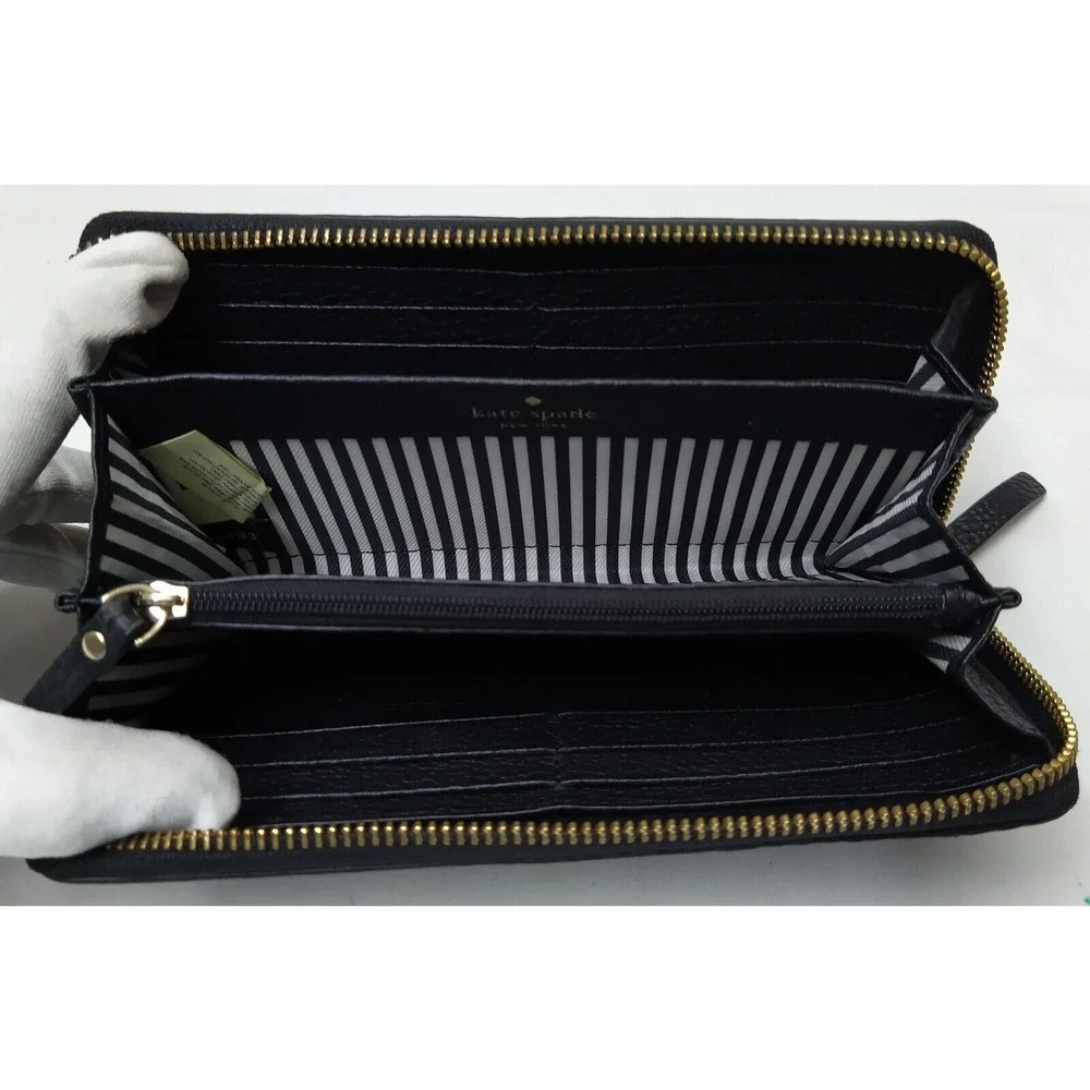 Kate Spade New York Black Pebbled Zip Around Credit Card Long Wallet